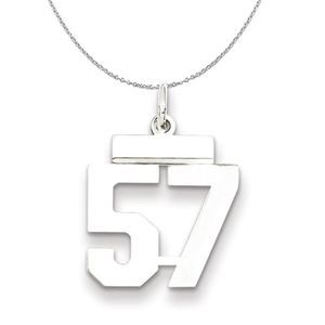 Silver, Athletic Collection Medium Polished Number 57 Necklace - 20 In